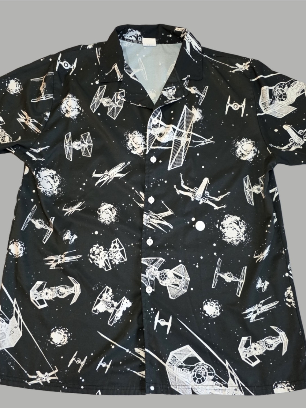 Star Wars Black & White Galactic Ship Print Button-Down Shirt